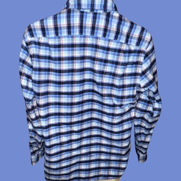 Psycho Bunny Navy Plaid Button Up Flannel Shirt Size Large - Picture 3 of 5